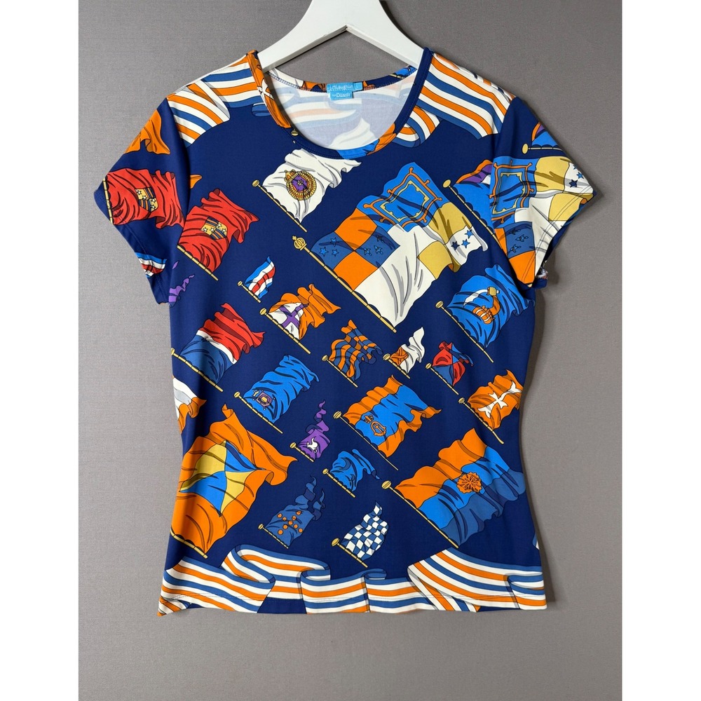 J.McLaughlin T-Shirt Women Large Blue Catalina Cloth Nautical Flag Signature Tee